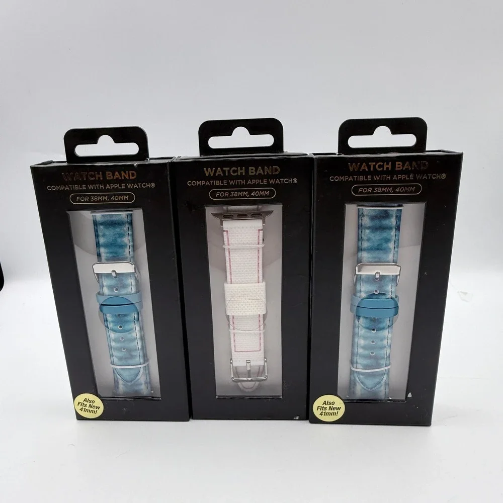Sol-Light Watch Band 38/40/41mm Lot of 3 Blue Tie Dye & White Sport‎ Straps